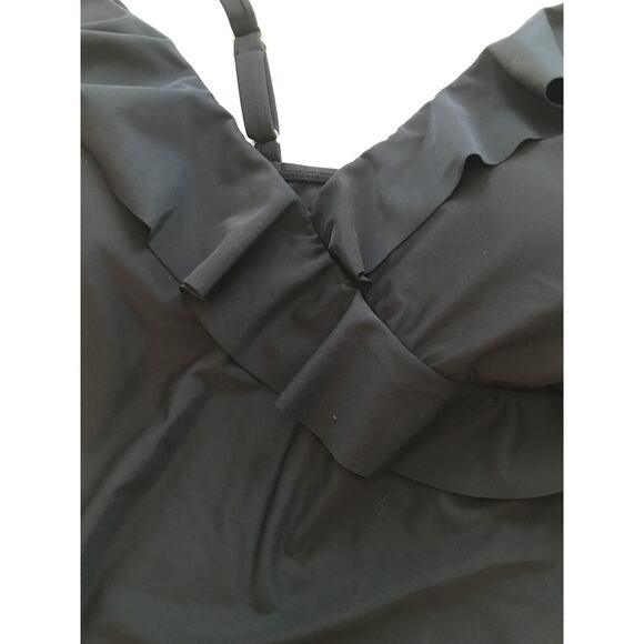 12 Chaps Women's Black Bathing Swim Suit Top New V-Neck Ruffle Adjustable Strap - Picture 3 of 7